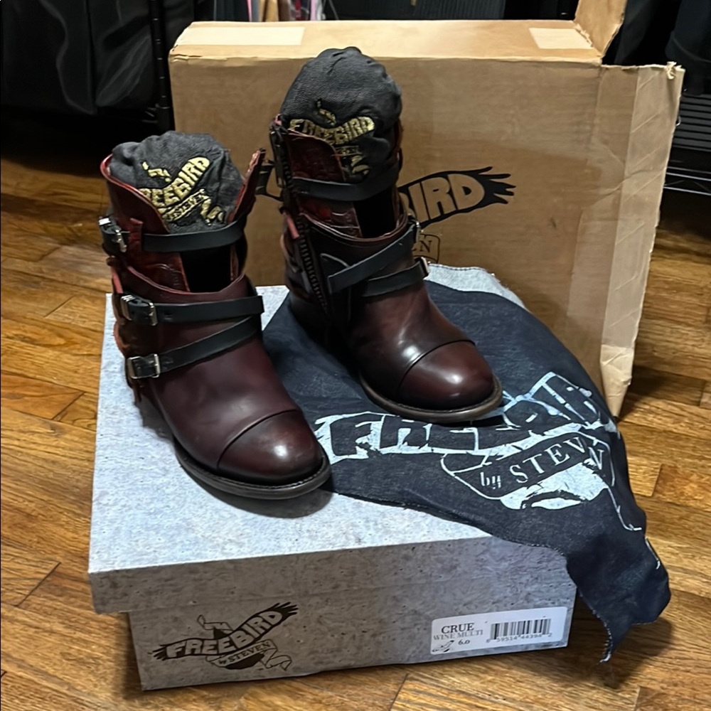 Freebird by Steven Red Ankle Boots with Straps